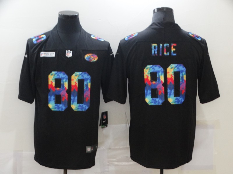 Men’s San Francisco 49ers #80 Jerry Rice Multi-Color Black 2020 NFL Crucial Catch Vapor Untouchable Nike Limited Jersey