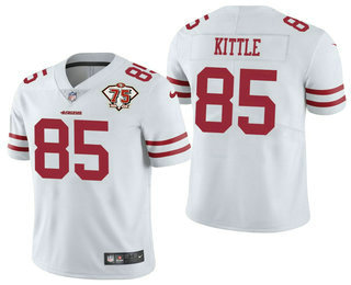 Men’s San Francisco 49ers #85 George Kittle White 75th Anniversary Patch 2021 Vapor Untouchable Stitched Nike Limited Jersey
