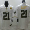 Men’s Dallas Cowboys #21 Ezekiel Elliott White 60th Patch Golden Edition Stitched NFL Nike Limited Jersey