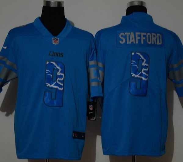 Men’s Detroit Lions #9 Matthew Stafford Light Blue With Number Team Logo 2020 Vapor Untouchable Stitched NFL Nike Limited Jersey