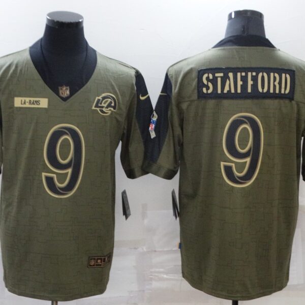 Men’s Los Angeles Rams #9 Matthew Stafford Nike Olive 2021 Salute To Service Limited Player Jersey