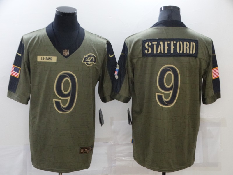 Men’s Los Angeles Rams #9 Matthew Stafford Nike Olive 2021 Salute To Service Limited Player Jersey