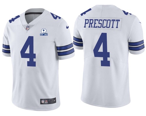 Men’s Dallas Cowboys #4 Dak Prescott White 60th Anniversary Vapor Untouchable Stitched NFL Nike Limited Jersey