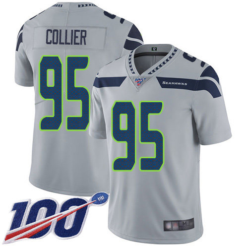 Nike Seahawks #95 L.J. Collier Grey Alternate Men’s Stitched NFL 100th Season Vapor Limited Jersey