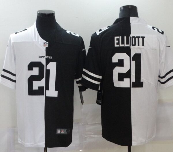 Men’s Dallas Cowboys #21 Ezekiel Elliott White Black Peaceful Coexisting 2020 Vapor Untouchable Stitched NFL Nike Limited Jersey