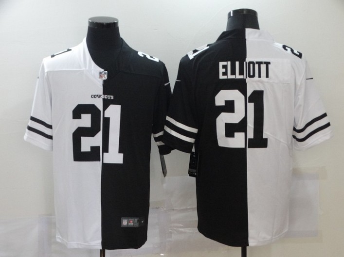 Men’s Dallas Cowboys #21 Ezekiel Elliott White Black Peaceful Coexisting 2020 Vapor Untouchable Stitched NFL Nike Limited Jersey