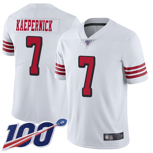 Nike 49ers #7 Colin Kaepernick White Rush Men’s Stitched NFL Limited 100th Season Jersey