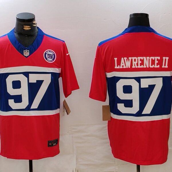 Men’s New York Giants #97 Dexter Lawrence II Limited Red Alternate FUSE Team Patch Vapor Jersey