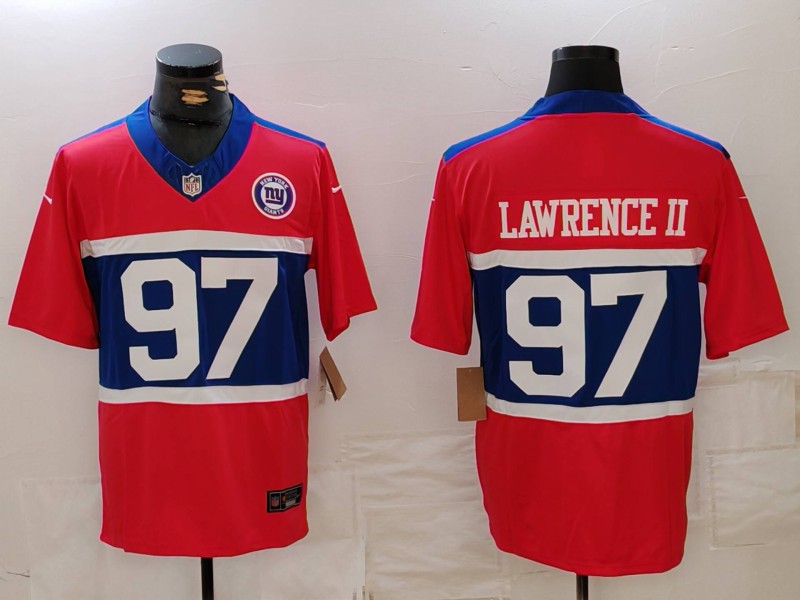 Men’s New York Giants #97 Dexter Lawrence II Limited Red Alternate FUSE Team Patch Vapor Jersey
