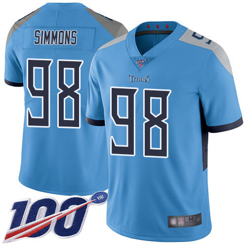 Nike Titans #98 Jeffery Simmons Light Blue Alternate Men’s Stitched NFL 100th Season Vapor Limited Jersey