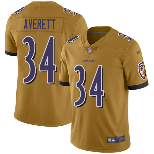 Nike Ravens #34 Anthony Averett Gold Men’s Stitched NFL Limited Inverted Legend Jersey