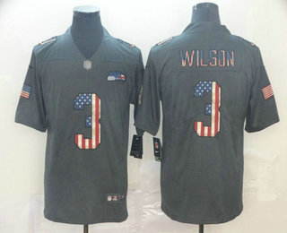Men’s Seattle Seahawks #3 Russell Wilson 2019 Black Salute To Service USA Flag Fashion Limited Jersey