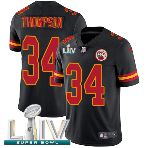 Nike Chiefs #34 Darwin Thompson Black Super Bowl LIV 2020 Men’s Stitched NFL Limited Rush Jersey