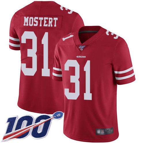 Men’s San Francisco 49ers Red Limited #31 Raheem Mostert Football Home 100th Season Vapor Untouchable Jersey