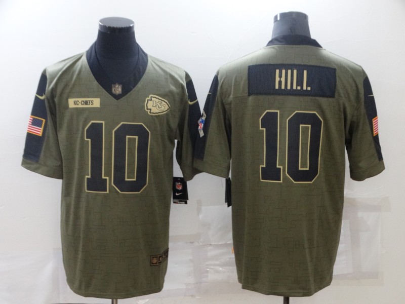 Men’s Kansas City Chiefs #10 Tyreek Hill 2021 Olive Salute To Service Limited Stitched Jersey