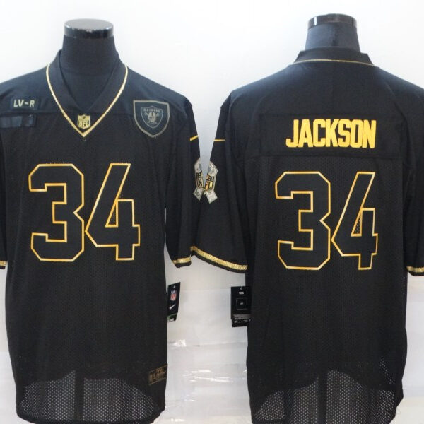 Men’s Las Vegas Raiders #34 Bo Jackson Black Gold 2020 Salute To Service Stitched NFL Nike Limited Jersey