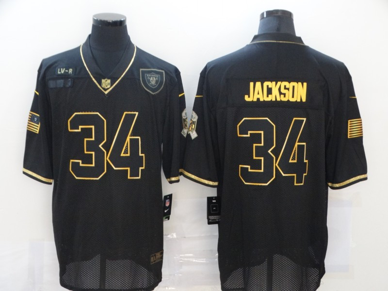 Men’s Las Vegas Raiders #34 Bo Jackson Black Gold 2020 Salute To Service Stitched NFL Nike Limited Jersey