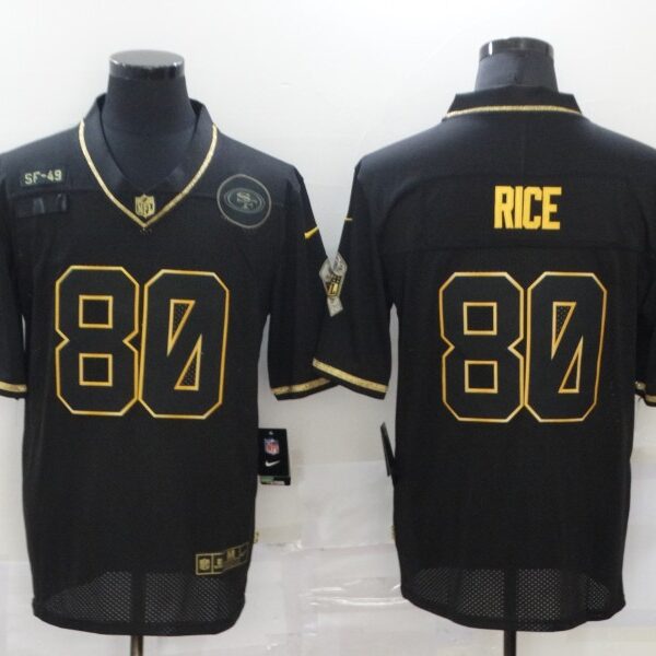 Men’s San Francisco 49ers #80 Jerry Rice Black Gold 2020 Salute To Service Stitched NFL Nike Limited Jersey