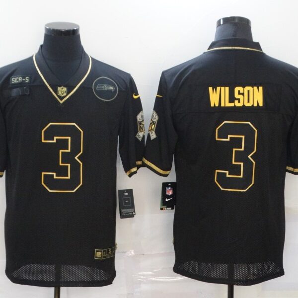 Men’s Seattle Seahawks #3 Russell Wilson Black Gold 2020 Salute To Service Stitched NFL Nike Limited Jersey