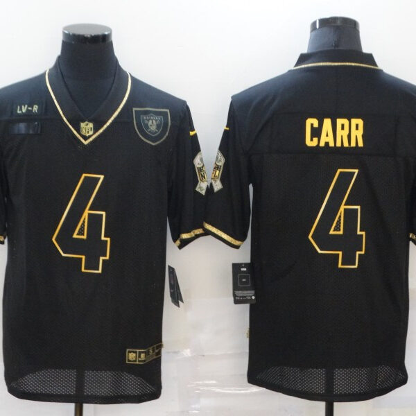 Men’s Las Vegas Raiders #4 Derek Carr Black Gold 2020 Salute To Service Stitched NFL Nike Limited Jersey