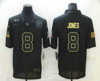 Men’s New York Giants #8 Daniel Jones Black 2020 Salute To Service Stitched NFL Nike Limited Jersey