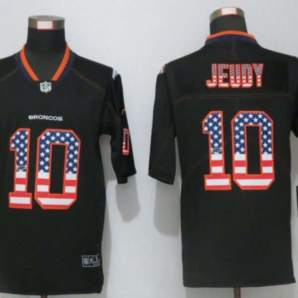Men’s Denver Broncos #10 Jerry Jeudy 2020 USA Flag Fashion Black Color Rush Stitched Nike Limited Jersey