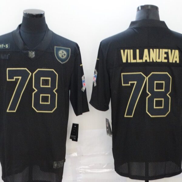 Men’s Pittsburgh Steelers #78 Alejandro Villanueva Black 100th Season Golden Edition Jersey