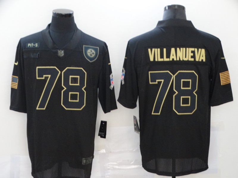 Men’s Pittsburgh Steelers #78 Alejandro Villanueva Black 100th Season Golden Edition Jersey