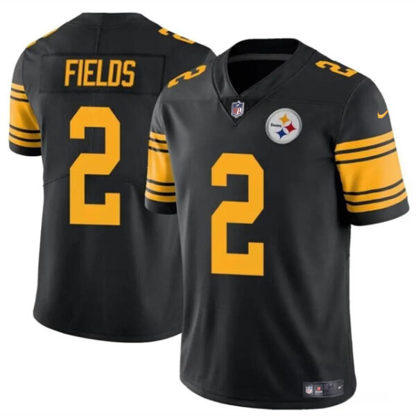 Men’s Pittsburgh Steelers #2 Justin Fields Black Color Rush Vapor Limited Football Stitched Jersey
