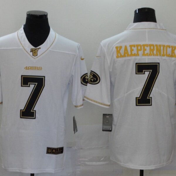 Men’s San Francisco 49ers #7 Colin Kaepernick White 100th Season Golden Edition Jersey