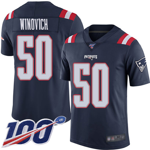 Men’s New England Patriots #50 Chase Winovich Limited Navy Blue 100th Season Rush Vapor Untouchable Football Jersey