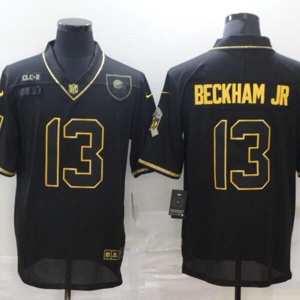 Men’s Cleveland Browns #13 Odell Beckham Jr Black Gold 2020 Salute To Service Stitched NFL Nike Limited Jersey