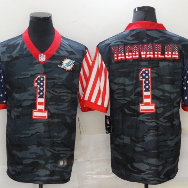 Men’s Miami Dolphins #1 Tua Tagovailoa USA Camo 2020 Salute To Service Stitched NFL Nike Limited Jersey