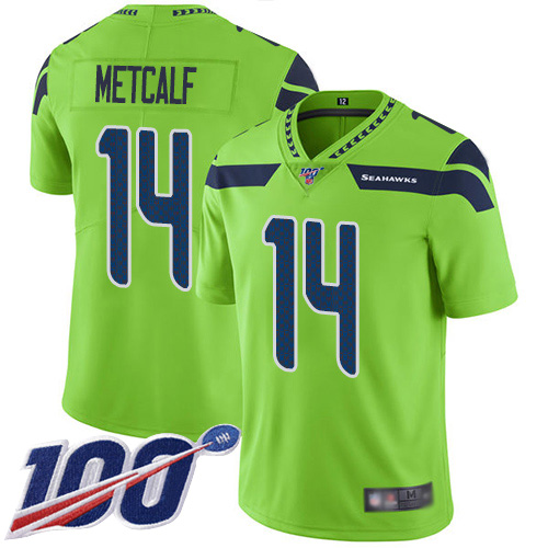 Nike Seahawks #14 D.K. Metcalf Green Men’s Stitched NFL Limited Rush 100th Season Jersey