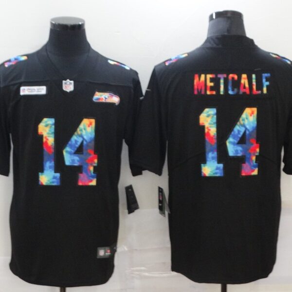 Men’s Seattle Seahawks #14 D.K. Metcalf Multi-Color Black 2020 NFL Crucial Catch Vapor Untouchable Nike Limited Jersey