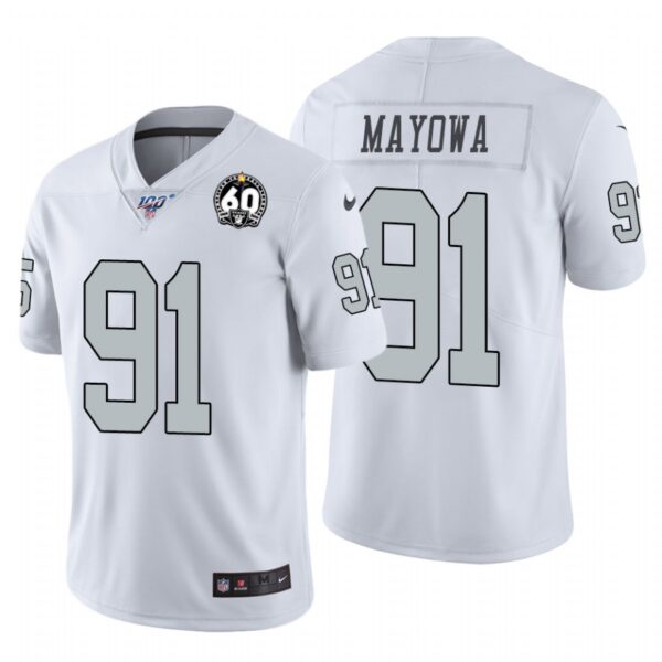 Nike Raiders #91 Benson Mayowa White 60th Anniversary Patch Men’s Stitched NFL 100 Limited Color Rush Jersey
