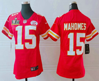 Women’s Kansas City Chiefs #15 Patrick Mahomes Red 2021 Super Bowl LV Vapor Untouchable Stitched Nike Limited NFL Jersey