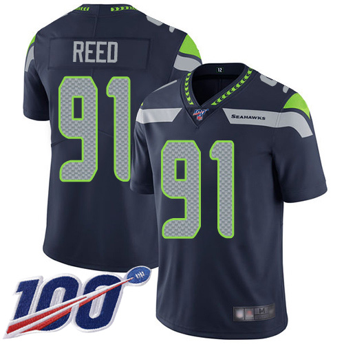 Seahawks #91 Jarran Reed Steel Blue Team Color Men’s Stitched Football 100th Season Vapor Limited Jersey