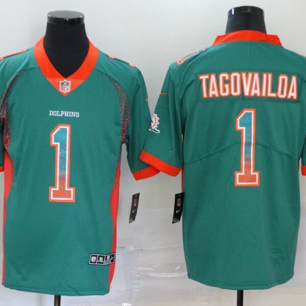 Men’s Miami Dolphins #1 Tua Tagovailoa Green 2020 Fashion Drift Color Rush Stitched NFL Nike Limited Jersey