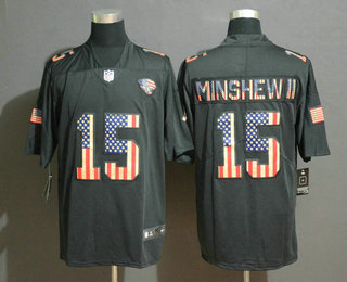 Men’s Jacksonville Jaguars #15 Gardner Minshew II 2019 Black Salute To Service USA Flag Fashion Limited Jersey