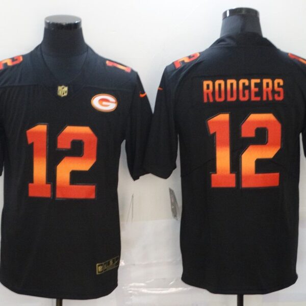 Men’s Green Bay Packers #12 Aaron Rodgers Black Red Orange Stripe Vapor Limited Nike NFL Jersey