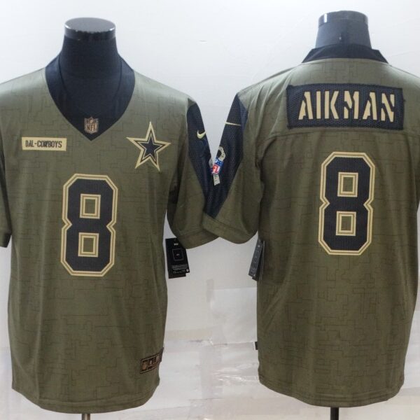 Men’s Dallas Cowboys #8 Troy Aikman Nike Olive 2021 Salute To Service Retired Player Limited Jersey
