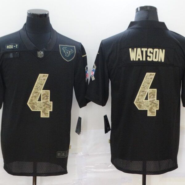 Men’s Houston Texans #4 Deshaun Watson Black Camo 2020 Salute To Service Stitched NFL Nike Limited Jersey
