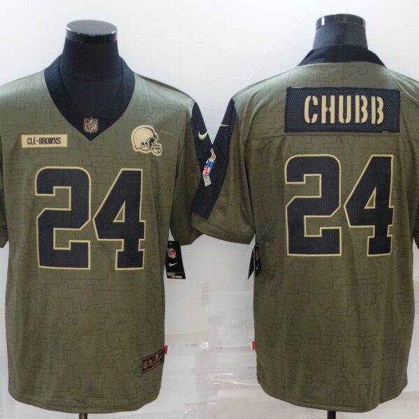 Men’s Cleveland Browns #24 Nick Chubb Nike Olive 2021 Salute To Service Limited Player Jersey