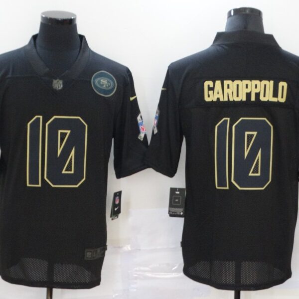 Men’s San Francisco 49ers #10 Jimmy Garoppolo Black 2020 Salute To Service Stitched NFL Nike Limited Jersey