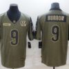 Men’s Cincinnati Bengals #9 Joe Burrow Nike Olive 2021 Salute To Service Limited Player Jersey