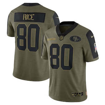 Men’s San Francisco 49ers #80 Jerry Rice Nike Olive 2021 Salute To Service Retired Player Limited Jersey