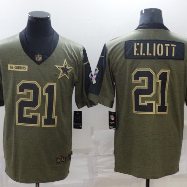 Men’s Dallas Cowboys #21 Ezekiel Elliott Nike Olive 2021 Salute To Service Limited Player Jersey