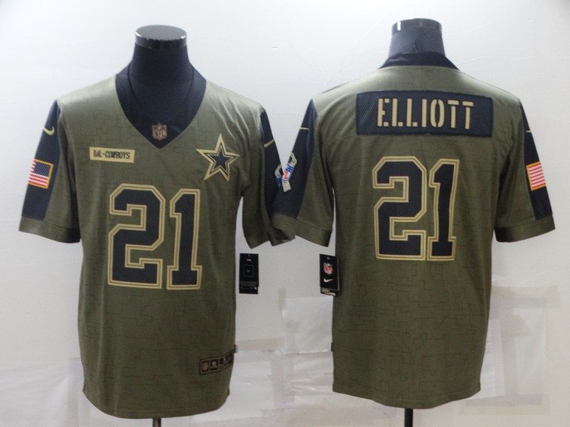 Men’s Dallas Cowboys #21 Ezekiel Elliott Nike Olive 2021 Salute To Service Limited Player Jersey