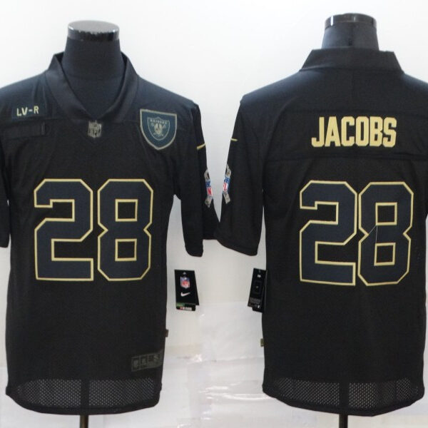 Men’s Las Vegas Raiders #28 Josh Jacobs Black 2020 Salute To Service Stitched NFL Nike Limited Jersey